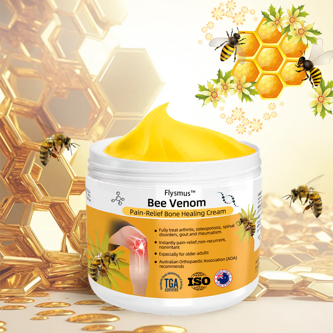🌟Flysmus™ Bee-Venom Pain-Relief Bone Healing Cream(Specially for older adults & AOA recommends)